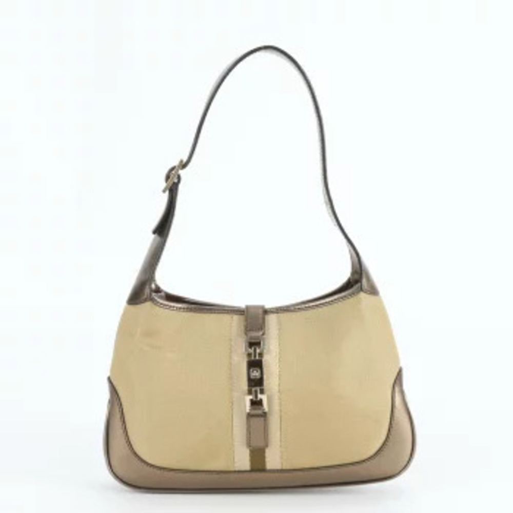Gucci Jackie Leather Canvas Hobo Shoulder Bag Shoulder Tan